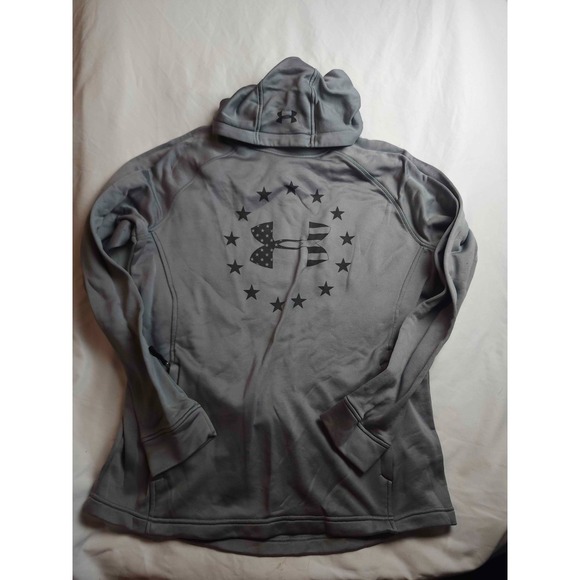 Under Armour Tops - Under Armour Hoodie Womens L Loose Gray Freedom Flag Americana Athleisure Gym